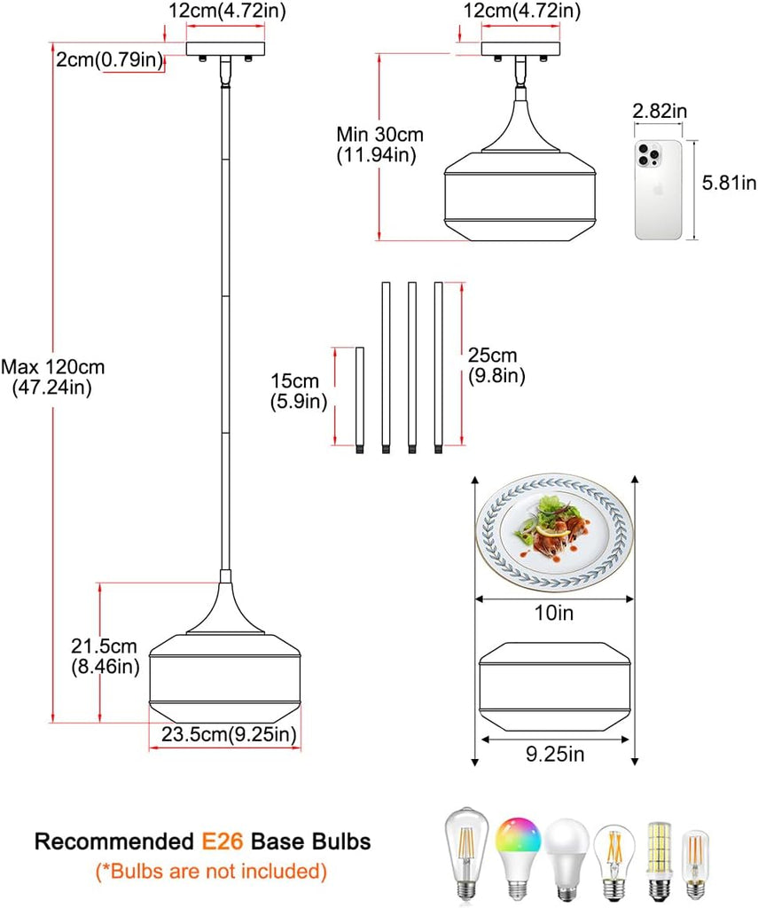 Vintage Gold Pendant Light with Clear Glass, Adjustable Kitchen Pendant Lighting over Island, Brushed Pendant Lights