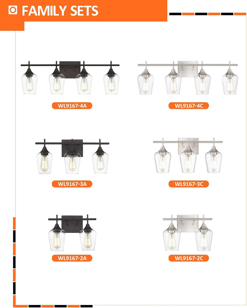 4-Light Bathroom Lighting Fixtures Over Mirror, 24 Inch Brushed Nickel Vanity Lights with Clear Glass, Modern Bath