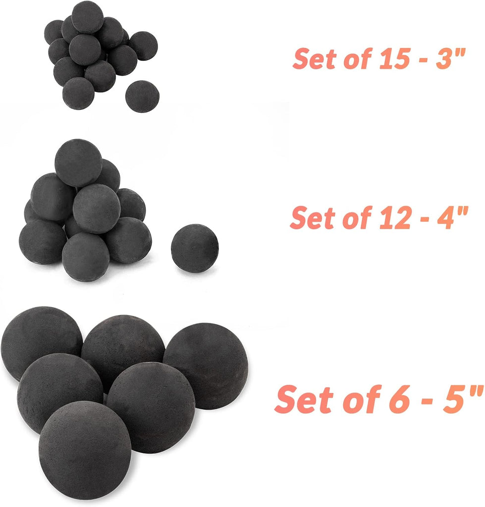 Ceramic Fire Pit Balls, Set of 15 Round Fire Stones Set