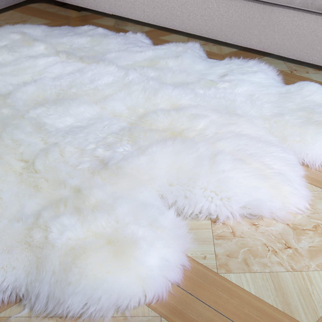 Genuine Australian Merino Sheepskin Rug, 5x7 ft Sheep Skin Rug, Lambskin Area Rug, 6-Pelt, White