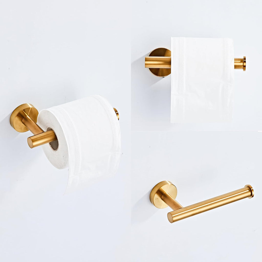 Brushed Gold Bathroom Hardware Set 5 Piece with Towel Racks , SUS304 Stainless Steel Bath Towel Bar Set, 24 Inch Wall