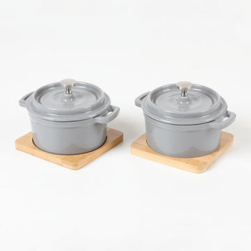 Enameled Cast Iron Mini Dutch Oven Cocotte Saucepan with Lid 270ml/9.13oz/1.08cups Gray Set of 2