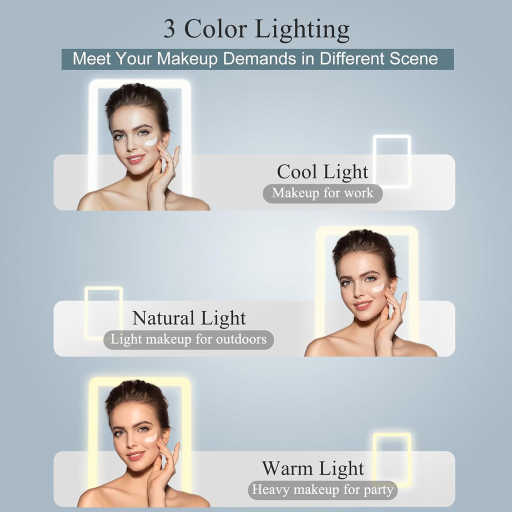 Rechargeable Travel Makeup Mirror with 72 Led Lights, Portable Lighted Beauty Mirror, 3 Color Lighting, Dimmable Touch