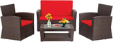 4 Piece Patio Furniture Sets, Wicker Conversation Set 4 All-Weather Outdoor Sectional Patio Sofa for Porch Deck with Red Cushion Brown Rattan Sofa Chair A106-B0DBPS1W4P