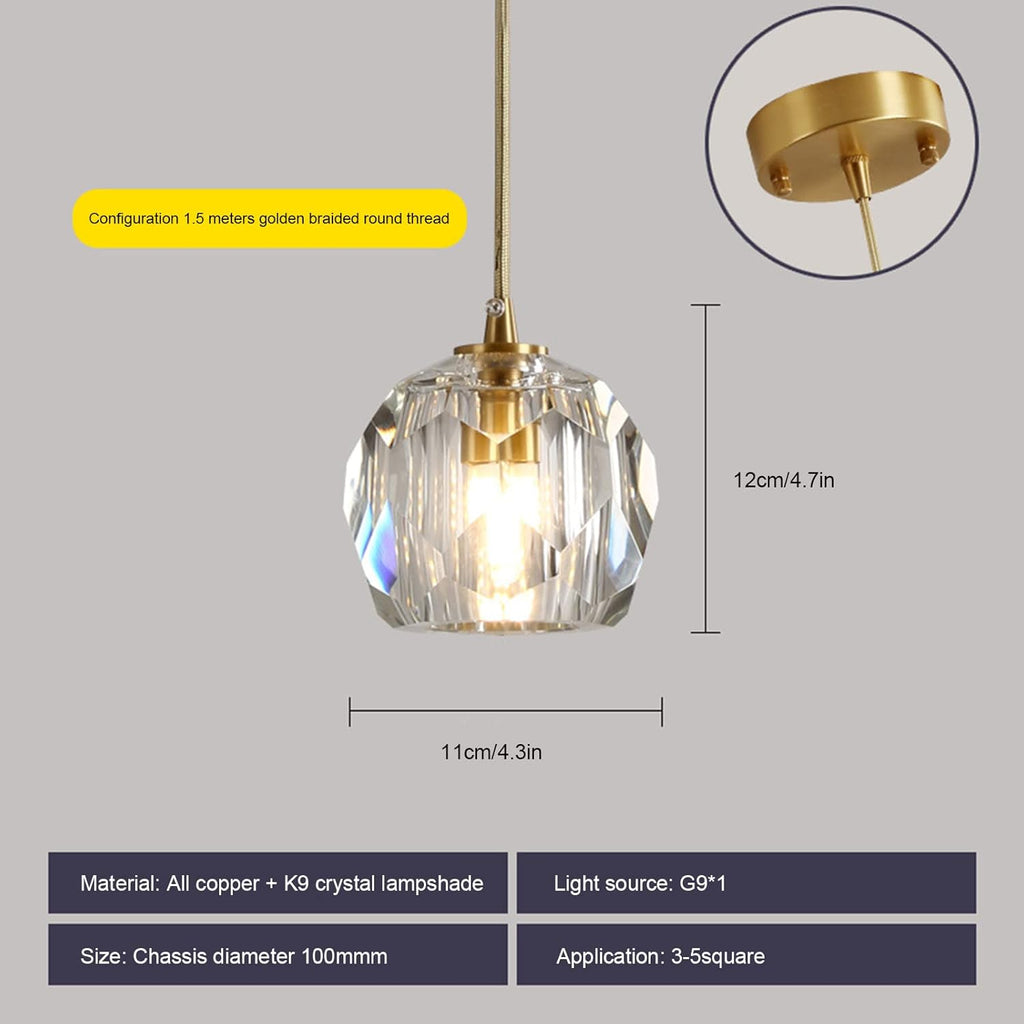 Crystal Chandelier _Light Fixture,All Copper Light Luxury Crystal Lamps Pendant Light,for Bedroom, Hallway, Bar Lighting,Single Head Dome Plate