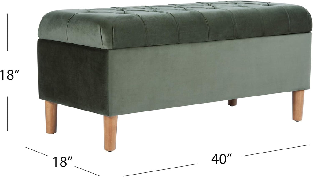 40" Ainsley Button Tufted Storage Bench - Loden Green Velvet