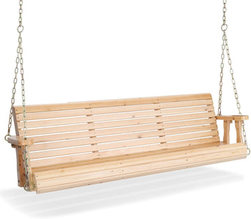 2026 Upgraded 5 FT Wooden Porch Swing, 880 LBS Heavy Duty, Natural | 2026 Upgraded Design; Heavy-Duty Wooden Swing;