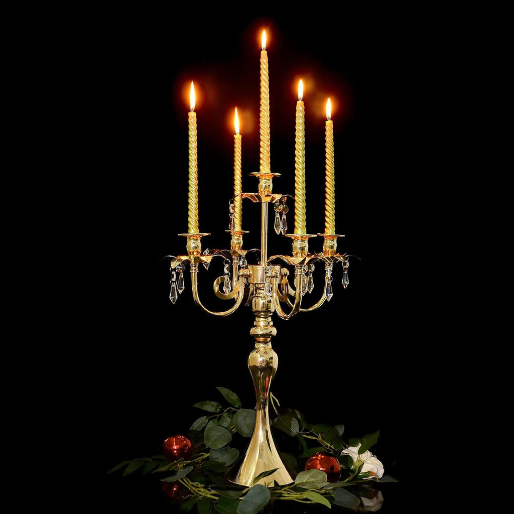 2PCS Gold 5-Arm Candelabra Centerpiece - 20.3" Tall Metal Candle Holdervents, Dining Room, Church Decorations