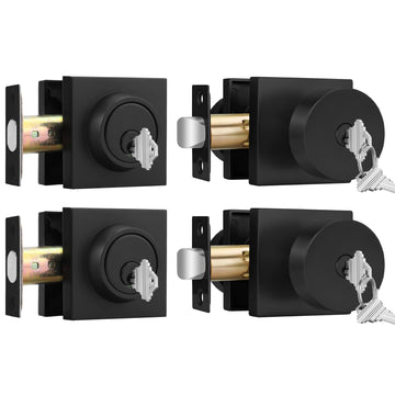 Black Exterior Door Knobs with Deadbolt, Front Door Lock Set 2 Pack