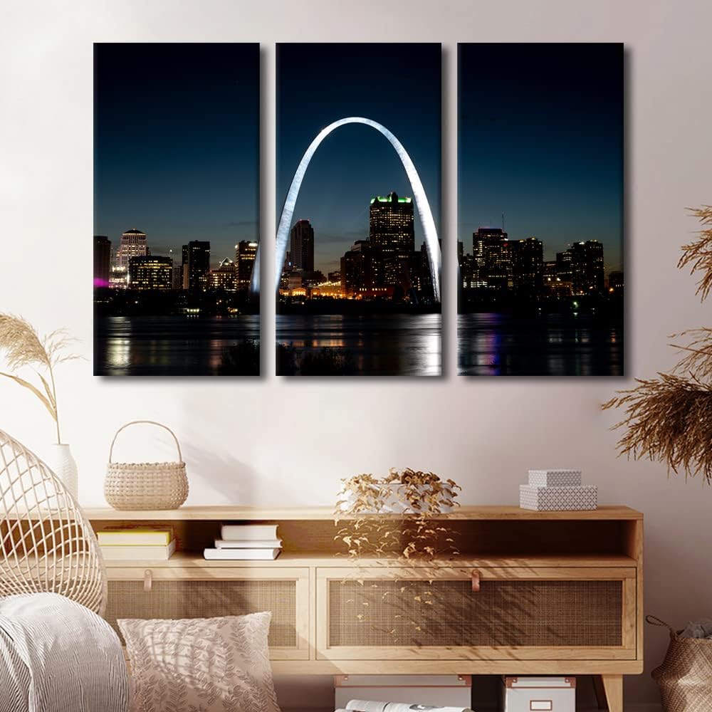 St. Louis Gateway Arch at Night Canvas Prints Missouri Cityscape Painting Pictures City Skyline Modern Canvas Wall