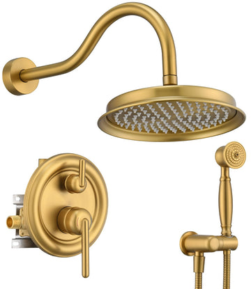 Rainfall Shower System Shower Faucet Set, Luxury, Antique, Brushed Gold