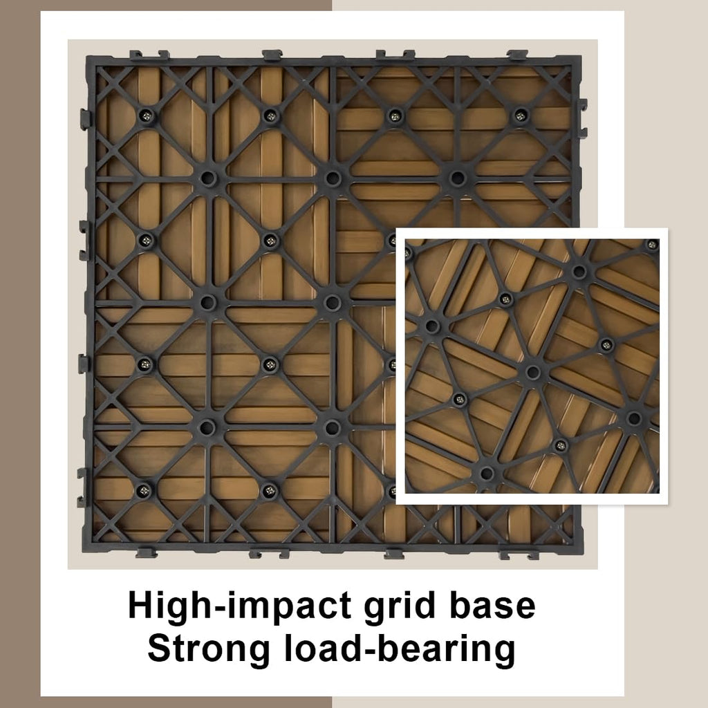JJWOOD Interlocking Deck Tiles, 10 Pcs 12" x 12" WPC Patio Flooring, Co-Extruded Wood-Look Outdoor Floor Tiles for
