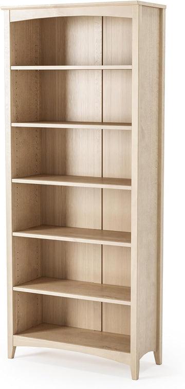 Shaker Style 6 Shelf Bookcase/Solid Wood / 72 inch Tall/Adjustable Shelving/Closed Back/Display Bookshelf , Light Oak