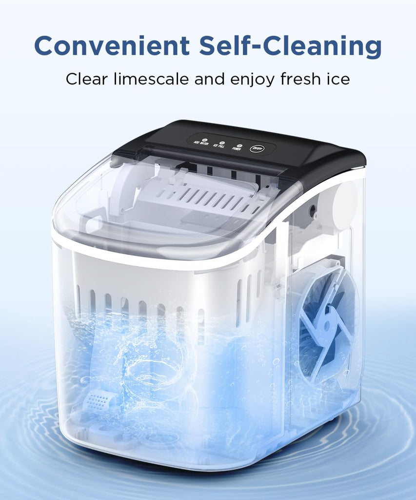 Ice Maker Countertop, Portable Ice Machine with Self-Cleaning, 26.5lbs/24Hrs, 9 Bullet Ice Cubes in 6 Mins, Ice