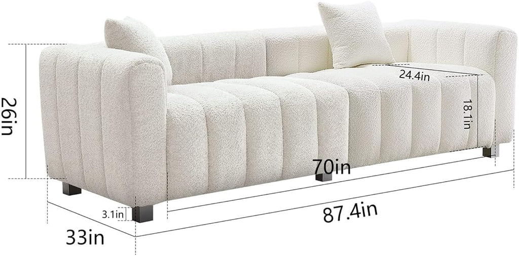 84" Oversized Sofa,Modern Teddy Loveseat Sofa (Lvory White) | Upholstered Tufted Couch,with 2 Accent Pillow,3 Seater