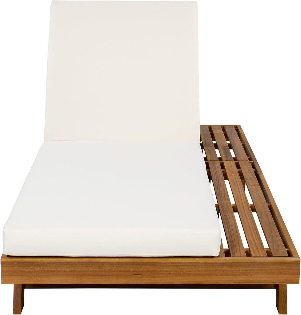 Acacia Wood Chaise Lounge with 4'' Cushion, Outdoor 79'' Patio Recliner Chair with 4-Position Adjustable