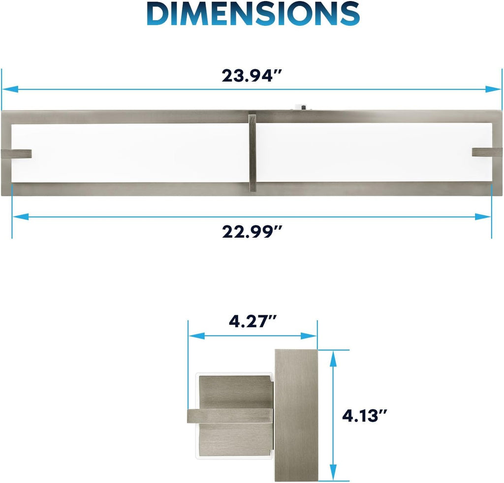 24 Inch LED Vanity Lights Brushed Nickel Bathroom Light Fixtures 3CCT Selectable 3000K 4000K 5000K Modern Vanity