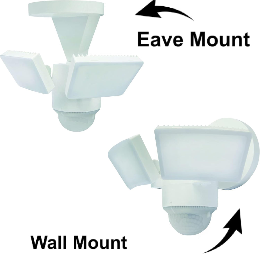 LED Outdoor Motion Sensor Security Floodlight - 1100 Lumens, 180° Detection, Weatherproof Design, Versatile Eave or