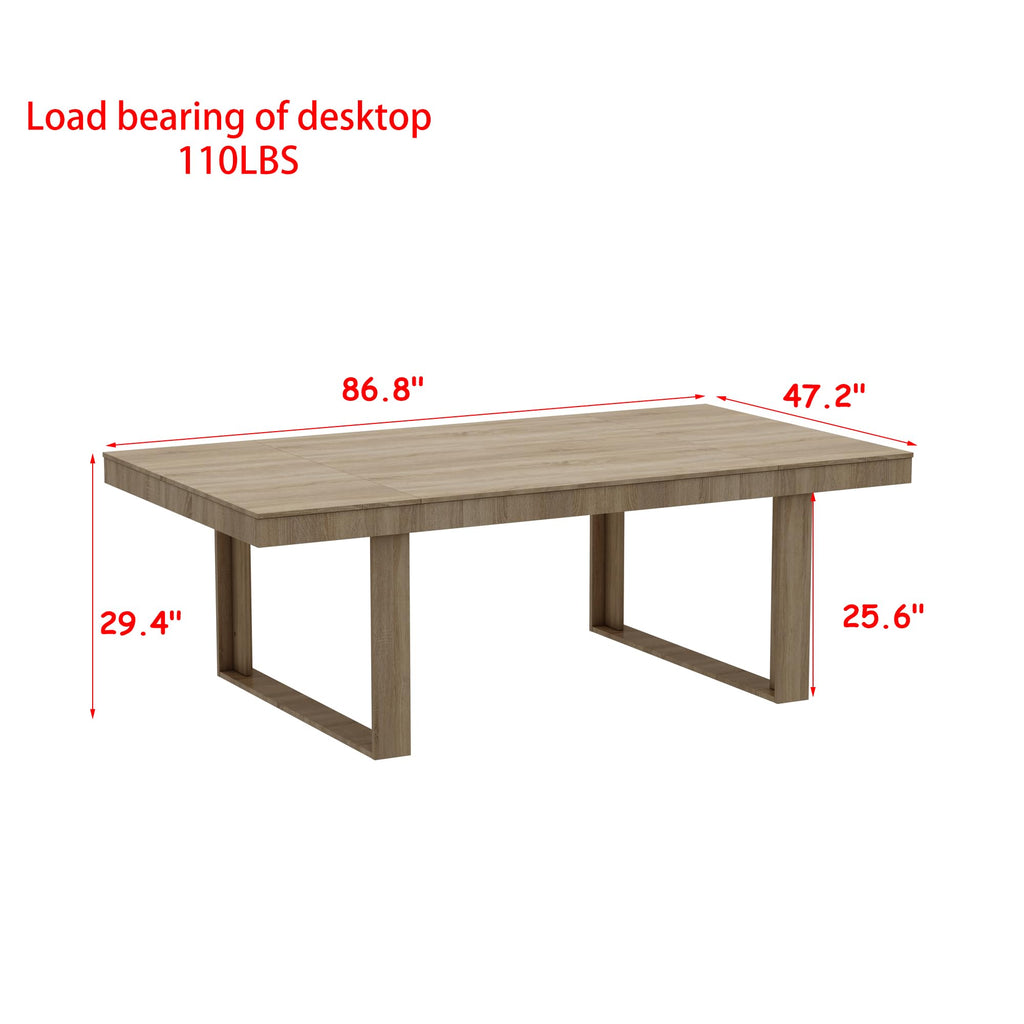 86.6" W Dining Table for 8-10 People, Versatile Modern Wooden Dinner Table Kitchen Table Conference Room, Light Brown
