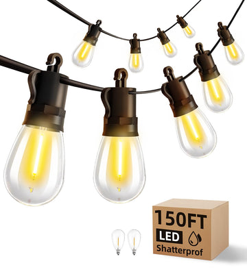 Outdoor String Lights Patio LED - Light Outside Waterproof S14 Porch Lighting Edison Plastic Bulb Pergola Hanging
