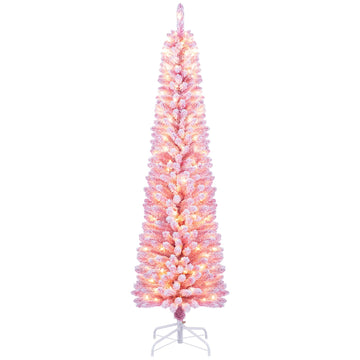 6 FT Pre-Lit Artificial Christmas Tree, Pink Slim Pencil Tree