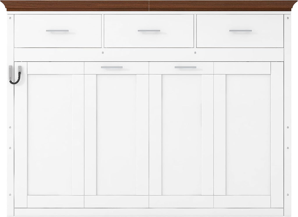 Twin Horizontal Murphy Bed with Storahe Drawers, Can be Folded into a Cabinet for Guest Room, Wood Foldable Wall Bed