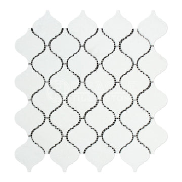 Thassos White Greek Marble Lantern Arabesque Mosaic Tile, Honed