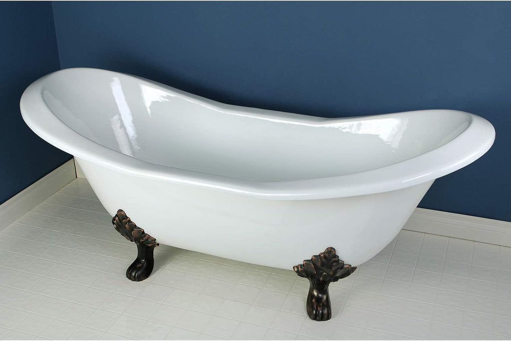 Aqua Eden VCT7D7231NC5 Cast Iron Double Slipper Clawfoot Bathtub ORB Feet and 7-Inch Centers Drillings, 72-Inch, White