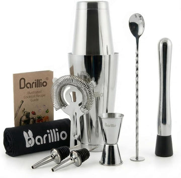 Boston Shaker Set - Stainless-Steel, Weighted, Martini Cocktail Shaker Set w/Strainer & Mixer - Mixology Bartender