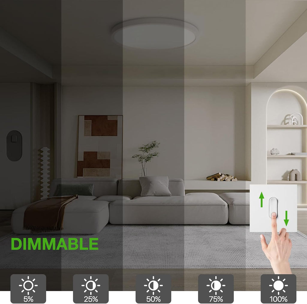 12 Inch White LED Flush Mount Ceiling Light Fixture (2 Pcs) | 24W 2640LM, Dimmable Light, Compact Ultra-Thin Design