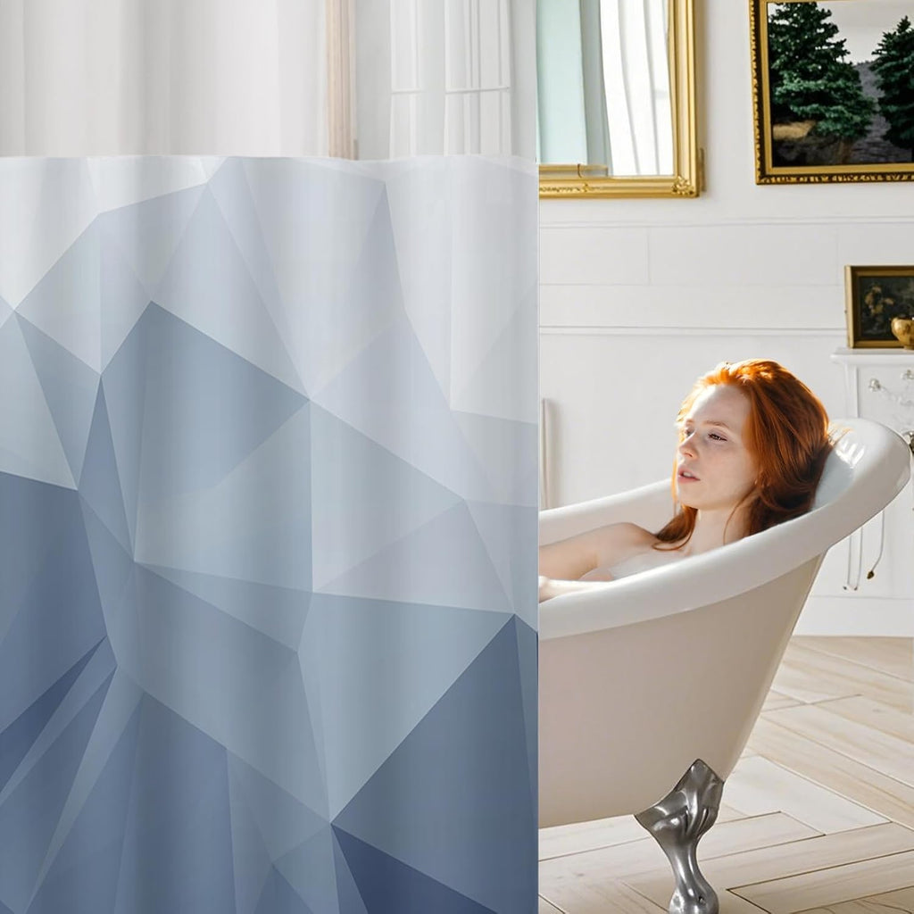 No Hook Shower Curtain with Snap in Liner Set, Blue, 71x74 | Waterproof Fabric , Modern Hotel Style Ombre Design