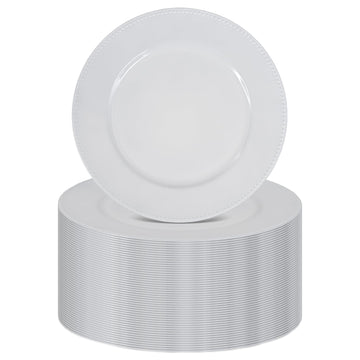 50 Pack White Charger Plates Bulk, 13 Inch Round Plastic