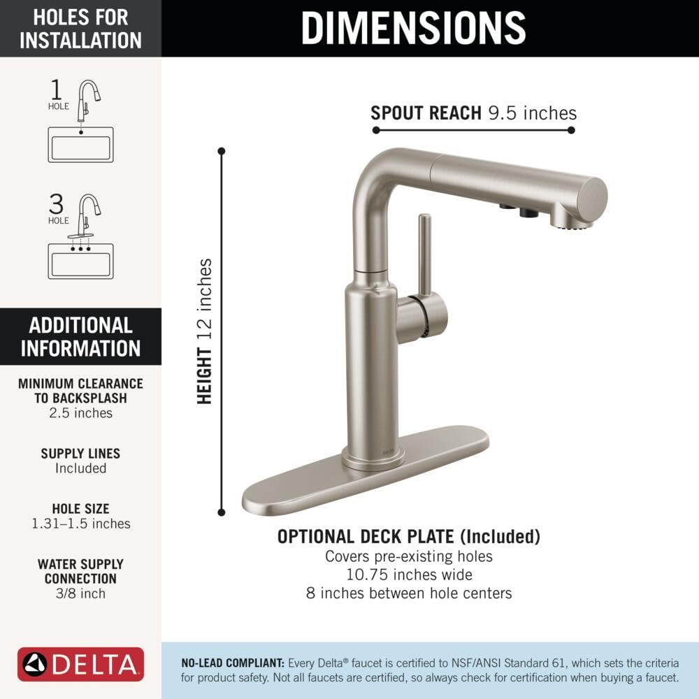 Daneri Brushed Nickel Kitchen Faucet with Pull-Out Sprayer, Modern Single Hole Faucet, Single Handle, Stainless