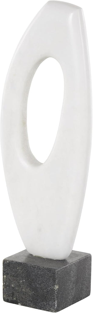 79 Marble Abstract Decorative Sculpture Angled Cutout Home Decor Statue with Black Block Base, Accent Figurine 5" x