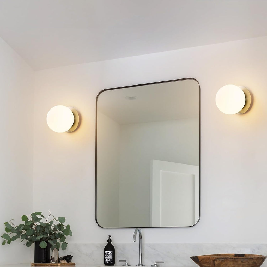 Nickel Globe Wall Sconce,Single Light with Milk Glass Shade | 6" Minimalist Spherical Vanity Sconces,Contemporary