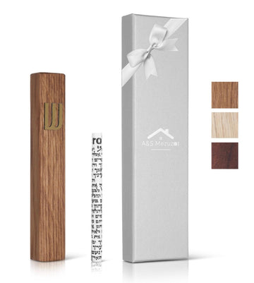 Wood Mezuzah Case with Scroll for Door Modern/Traditional Design, Easy Peel and Stick Mezuzah Cover, Home Blessing
