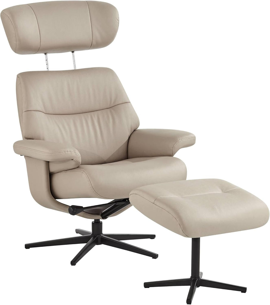 Modern Reclining Swivel Lounge Chair and Ottoman — Faux Leather