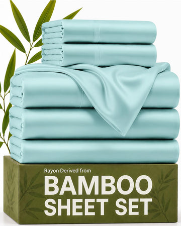 100% Rayon Derived from Bamboo - Bed Sheets Set Split King Size - Spa Blue