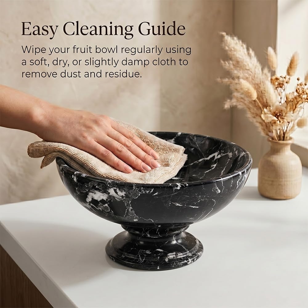 Marble Fruit Bowl Counter 10" Inches Black Decorative Bowl Table, Ideal Key Holder, Candy Dish and Marble Pedestal