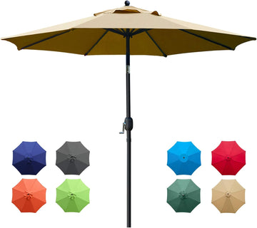 9Ft Patio Umbrella Outdoor Table Umbrella with 8 Sturdy Ribs (Tan)