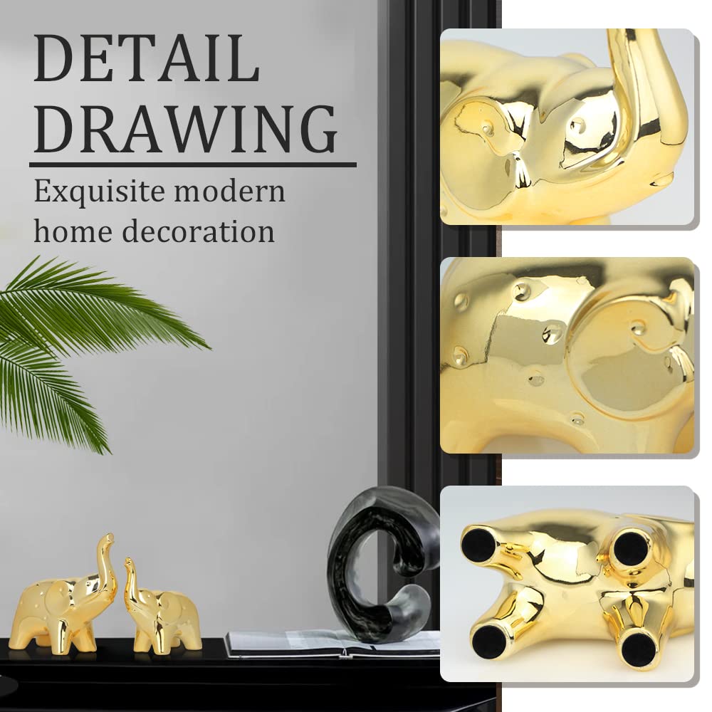 A Pair Elephant Statue Home Decor, Modern Style Figurines, Sculpture Desktop Bookshelf Living Room (Ceramics Gold)