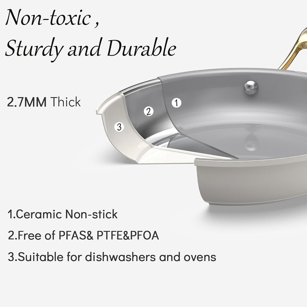 White 10 Piece Ceramic Cookware Set | Pots Pans for Family Meals | Include saucepan, saute pan, stockpot, frying