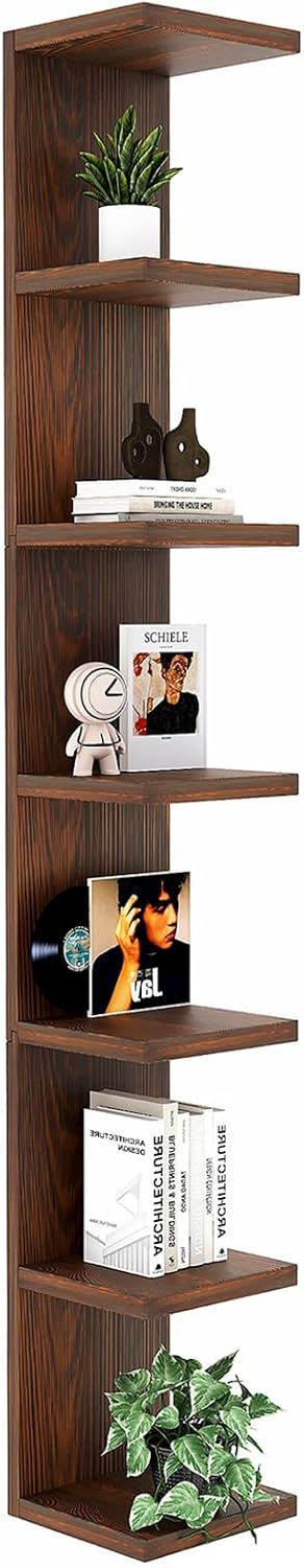 Wood Wall Shelf Units,7 Tier Lack Floating Shelves,Rustic Bookshelf