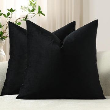 Throw Pillow Covers 20x20 Black: Pack of 2 Cozy Soft Velvet Square Modern Luxury Decorative Throw Pillow Cases for