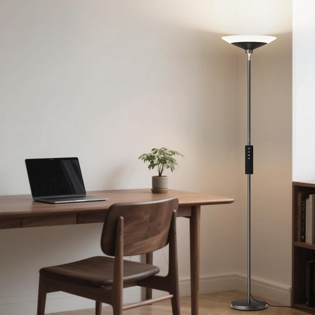 Torchiere Floor Lamp - 72" Tall LED Standing Lamp with Remote/Button Control, 1800Lm, 3000-6500K