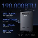 Propane Gas Tankless Water Heater, Outdoor Max 8.5 GPM, 190, 000 BTU Instant Hot Water Heater