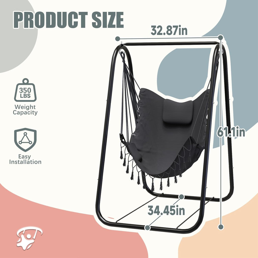 Hammock Chair with Stand, Heavy Duty A-Frame | Beam Design, Square Support Base, Rustproof Swing Stand with Chiar for