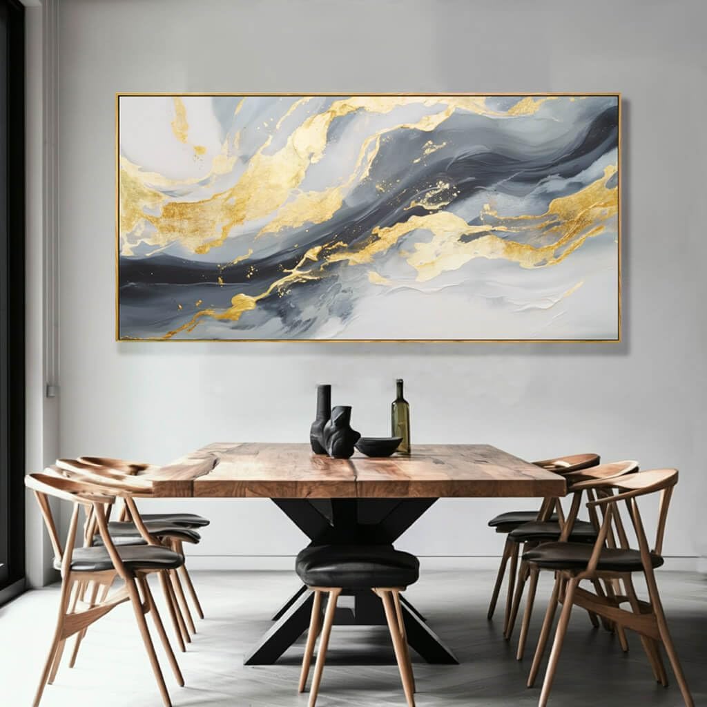 Large Abstract Canvas Wall Art Gold Decoration Blue Painting Bedroom Kitchen Home Office 29x58 Inch