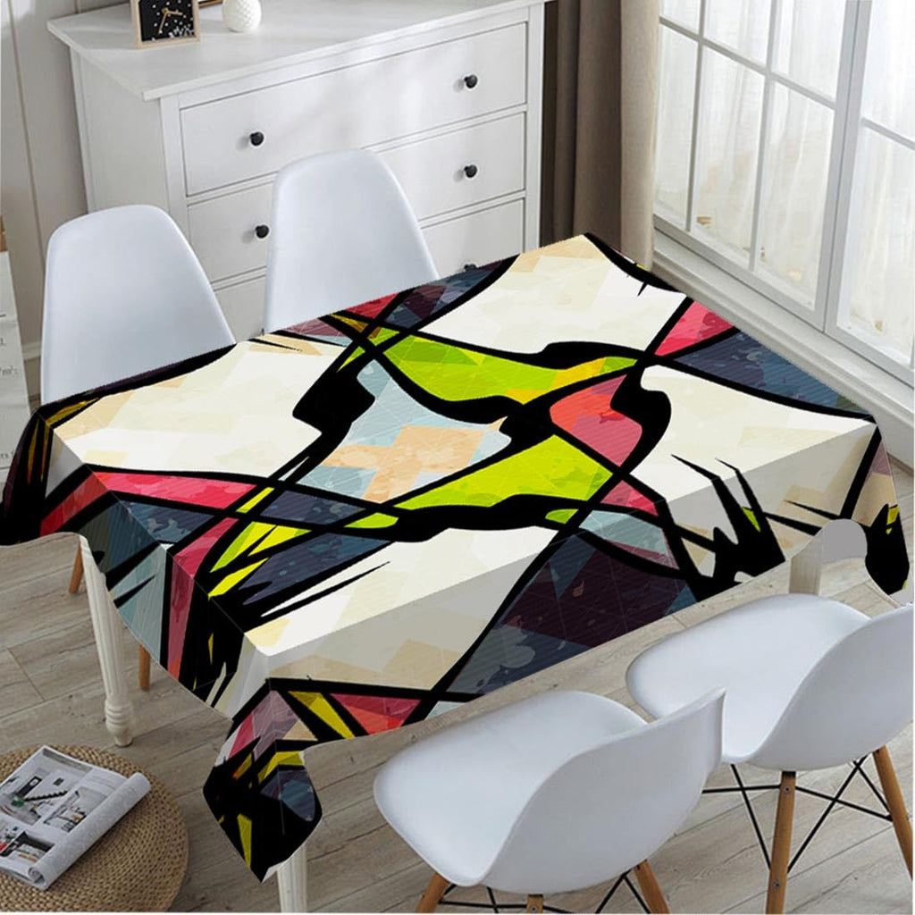 Art Graffiti Tablecloth 60x84 Inch Rectangular Abstract Colorful Irregular Geometric Creative Design Oblong Table