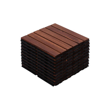 10 Pack Acacia Wood Interlocking Deck Tiles, 12x12 Outdoor Flooring, Non-Slip & Weather Resistant, Easy DIY Patio Tiles